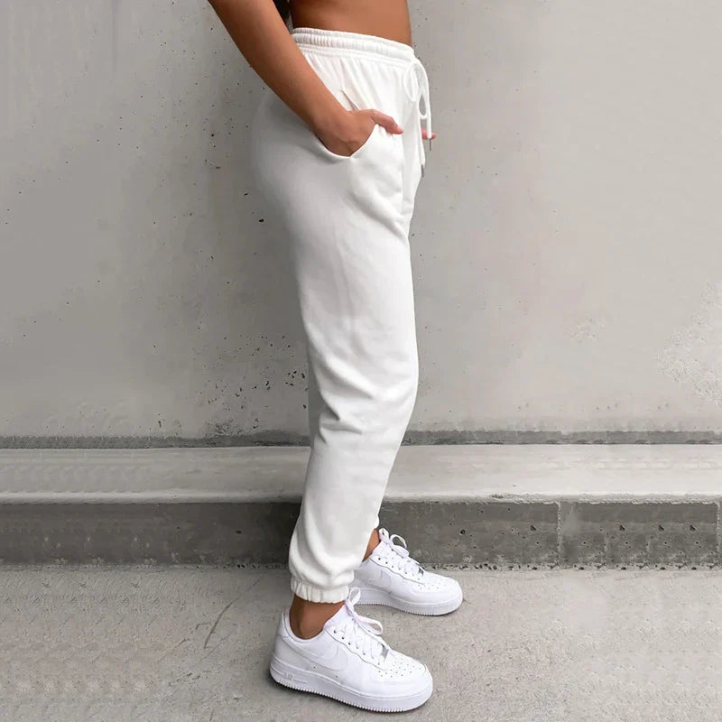Oversized Sports Casual Trousers: White Women's Balck Sweatpants
