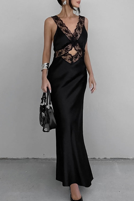 Hollow Out V Neck Mermaid Lace Dress