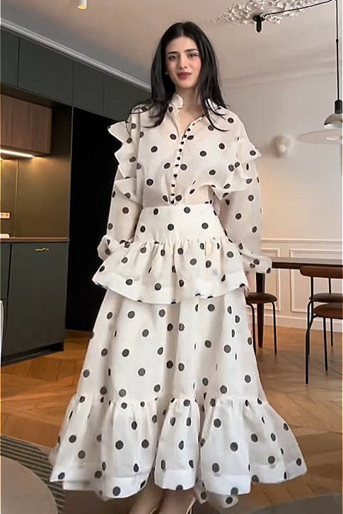 Polka Dot Blouse Mermaid Skirt Set