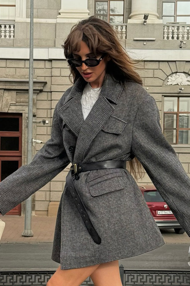 Houndstooth Double Breasted Coat