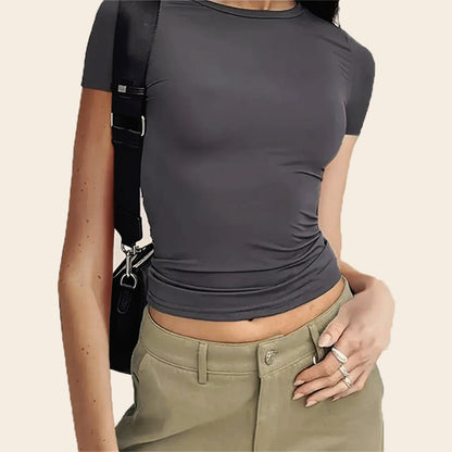 Slim Fit Crew Neck Casual Y2K Crop Top