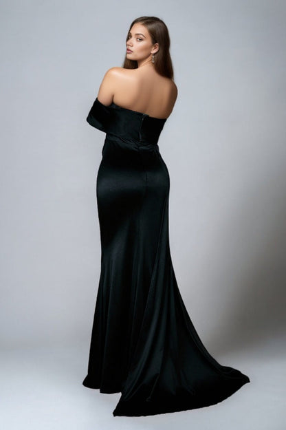Solid Satin Off-Shoulder Strapless High Waist Formal Dress