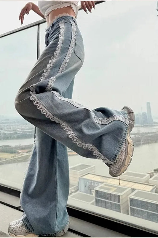 Blue Lace Baggy Y2K Jeans