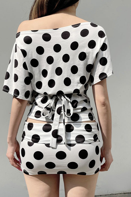 Batwing Sleeve Dot Top Two Pieces Set