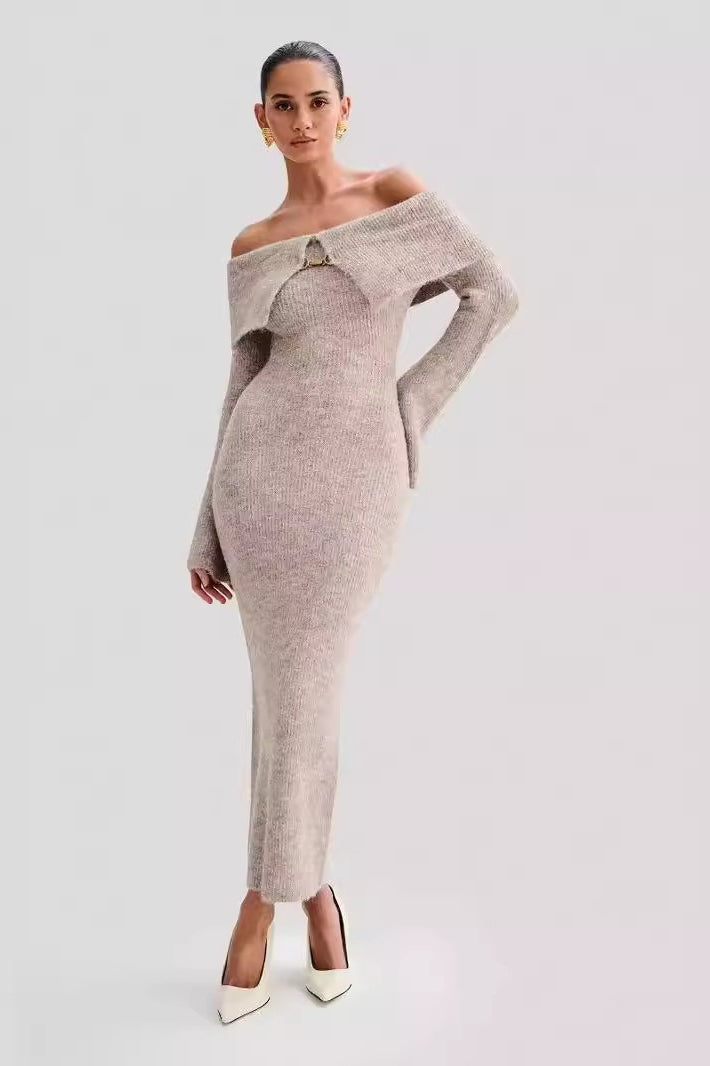 Fitted One Shoulder Bodycon Long Sleeve Knit Sweater Dress