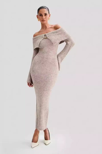Fitted One Shoulder Bodycon Long Sleeve Knit Sweater Dress
