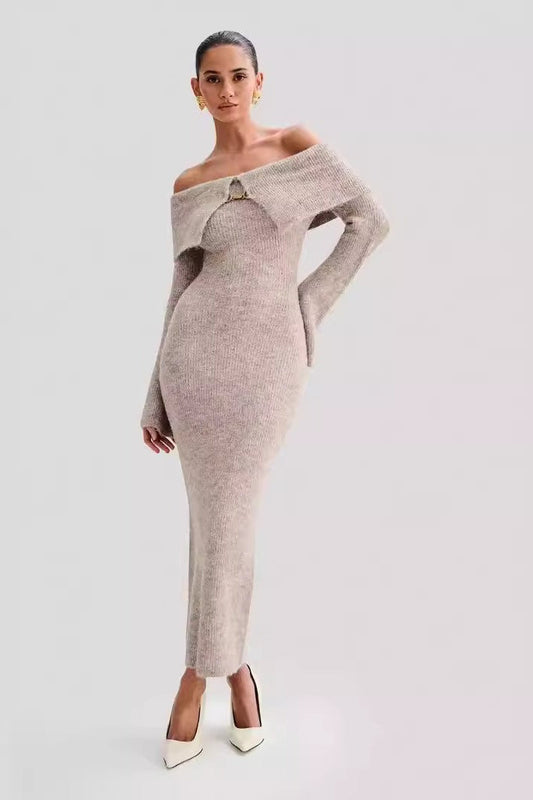 Fitted One Shoulder Bodycon Long Sleeve Knit Sweater Dress