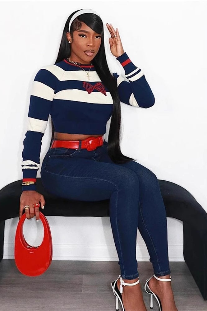 Bow Detail Striped Knit Sweater