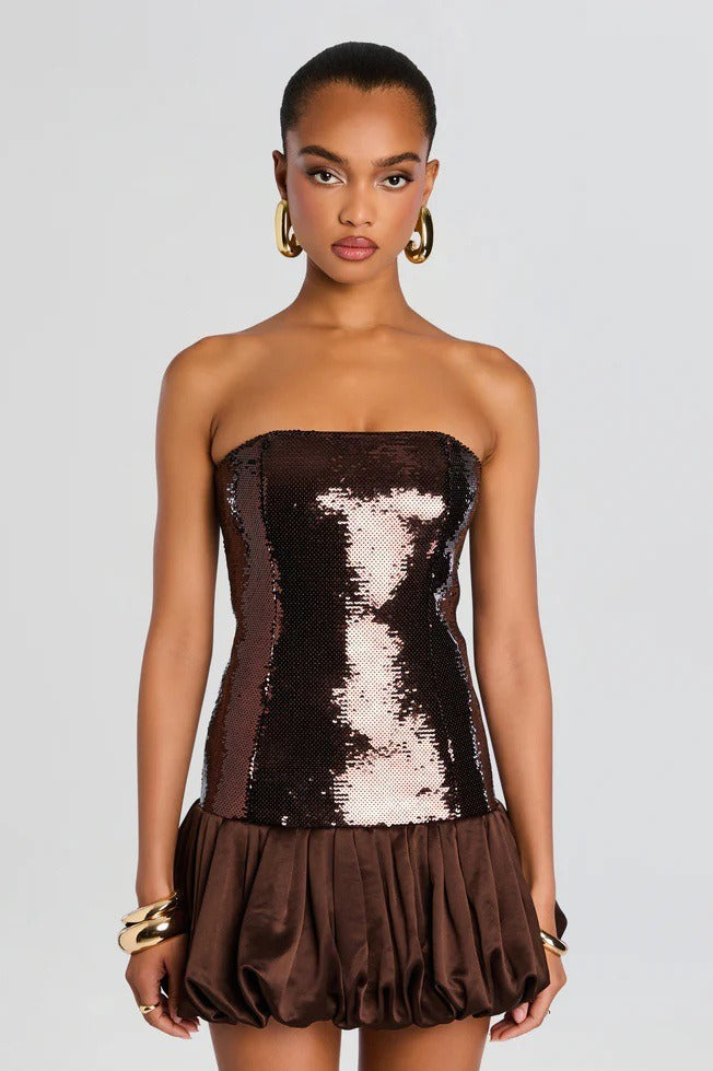 Sequin Peplum Strapless Birthday Dress