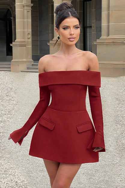 Backless One Shoulder Strapless Slim Long-Sleeve A Line Chic Cocktail Dress