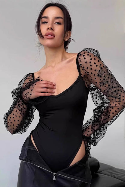 Polka Dot Mesh Shaping Blouse