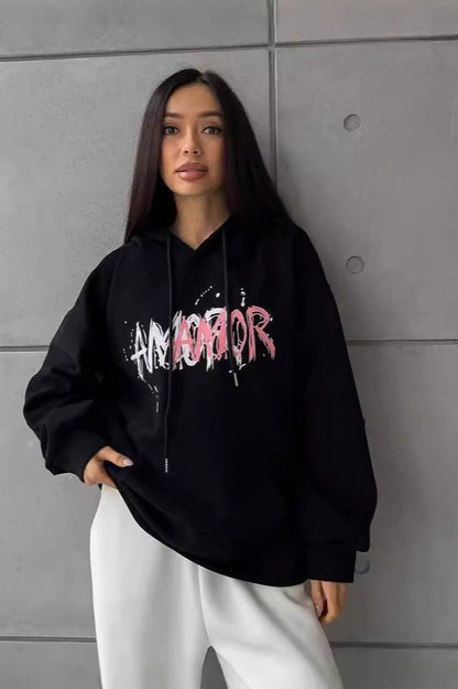 Oversized Letter Print Hoodie