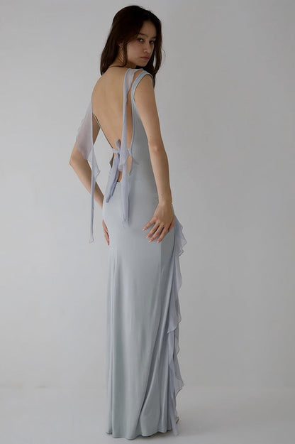 High Slit Ruffle Slip Dress