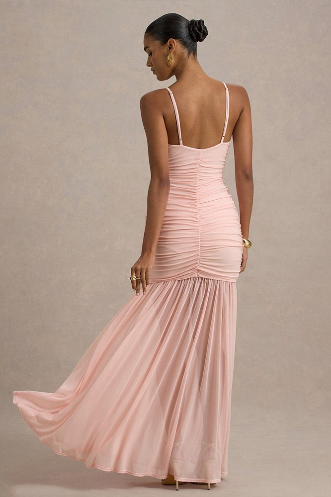 Sheer Plunge Ruffle Slip Dress