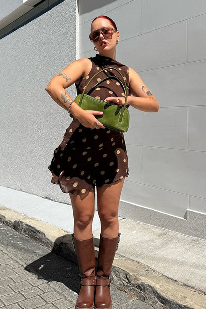 Polka Dot Ruched Bodycon Mini Dress