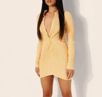 Pleated Long Sleeve Midi Dress