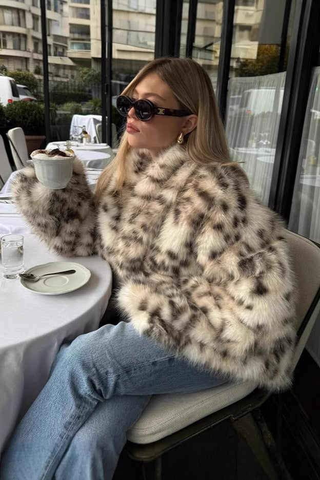 Faux Fur Leopard Pattern  Coat