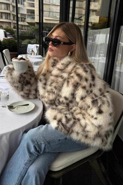 Faux Fur Leopard Pattern  Coat