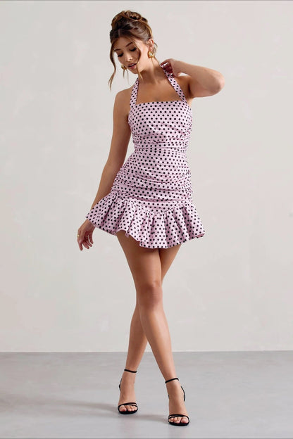 Polka Dot Halter Low Back Birthday Dress
