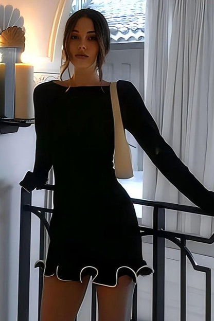 Cuffed Sleeve Solid Knit Mini Sweater Dress