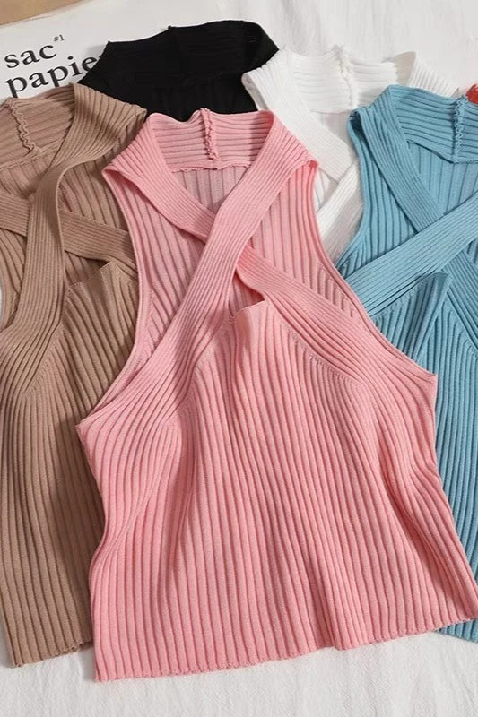 Knit Cross Neck Crop Top