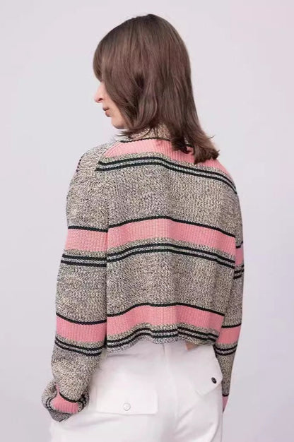 Colorful Striped Knit V-Neck Sweater