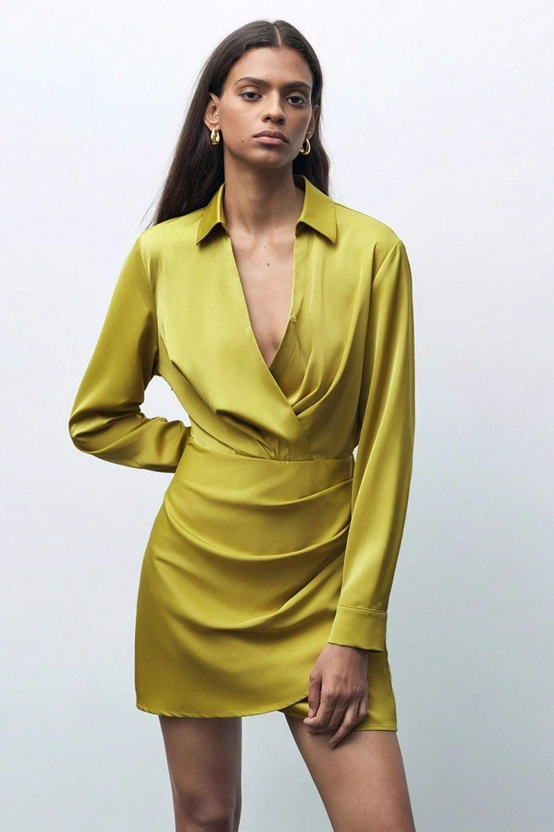 Ruched Satin Versatile Mini Silk Dress