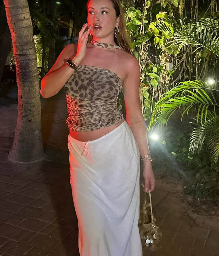 Leopard Halter Tube Crop Strapless