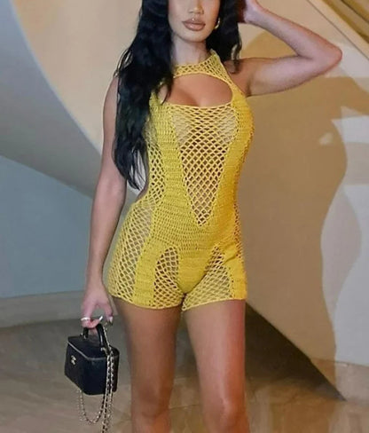 Knitted Hollow Out Sleeveless Romper