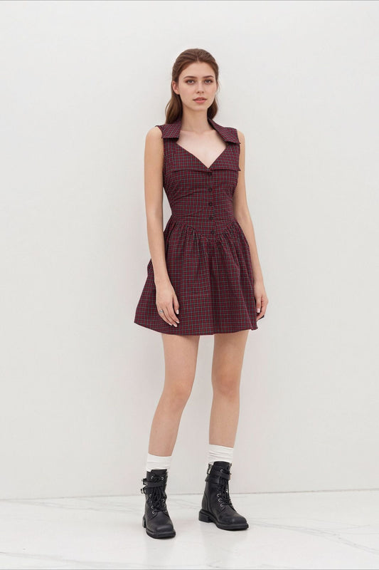 Vintage Plaid Halter Work Dress