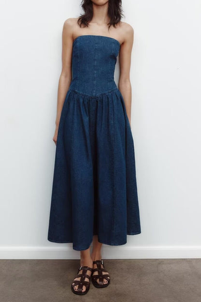 Strapless A-Line Denim Dress