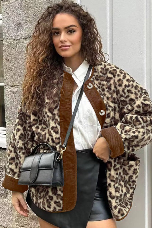 Oversized Leopard Lamb Fleece Coat