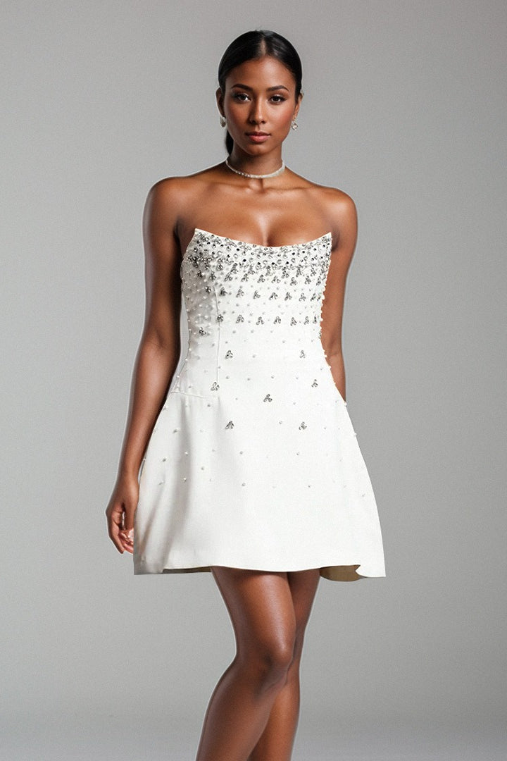 Elegant Slim Rhinestone Strapless Waist Bandage Cocktail Dress