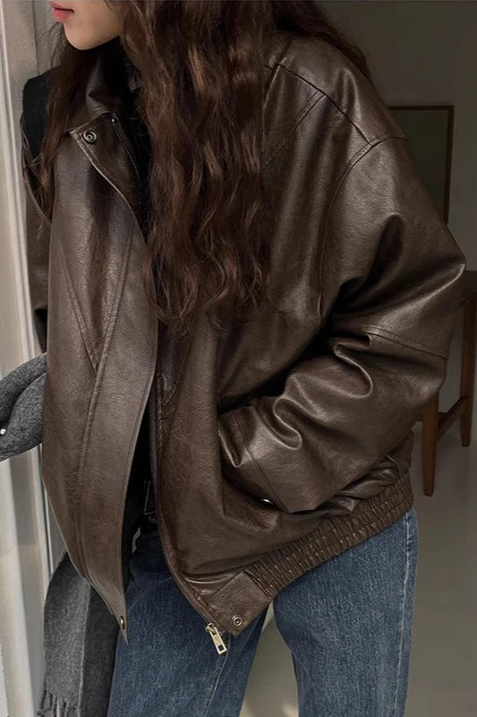 Retro Zipper PU Leather Motorcycle Jacket