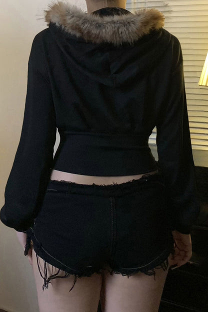 Dark Style Rhinestone Letter Print Hoodie