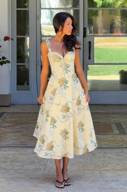 Spaghetti Strap Print Pleated Floral Dress