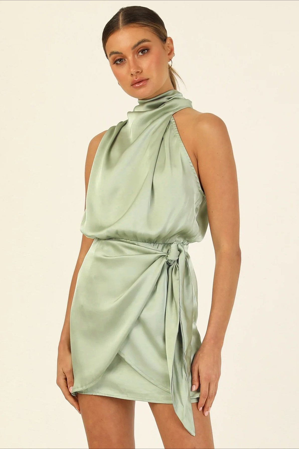 Elegant Halter Satin Tie up Bodycon Cocktail Dress