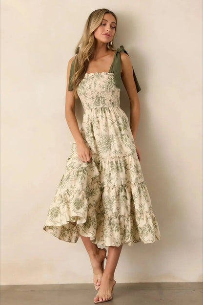 Sleeveless Halter Empire Waist Floral Dress