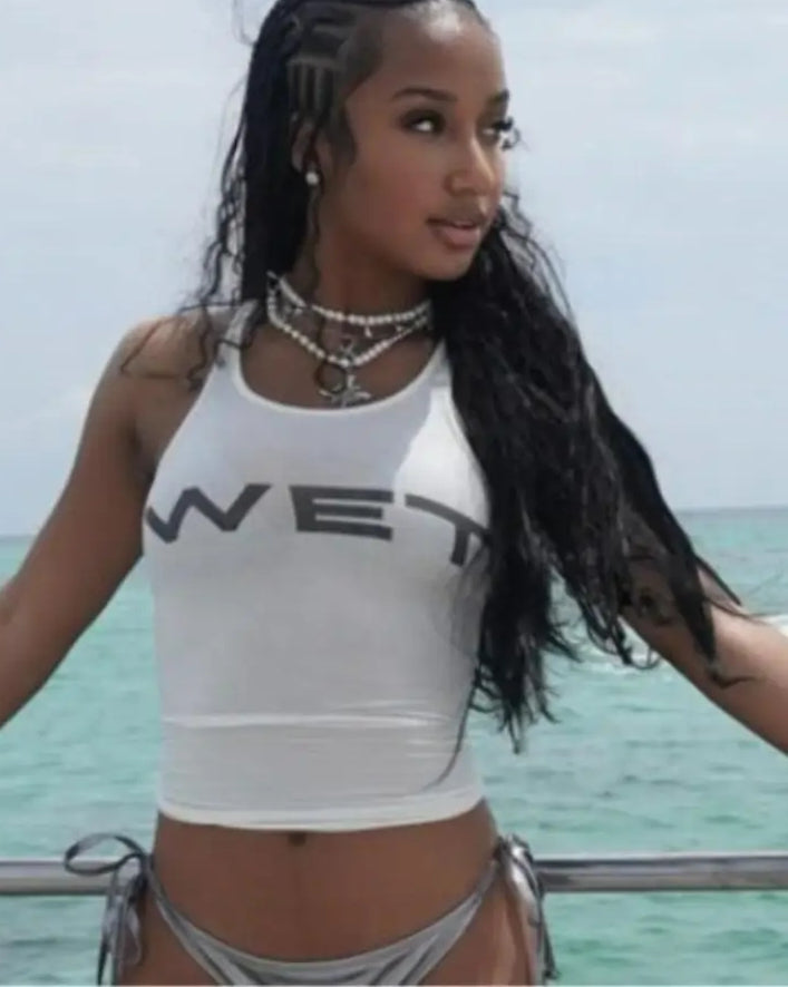 Letter Print Y2K Sheer Top