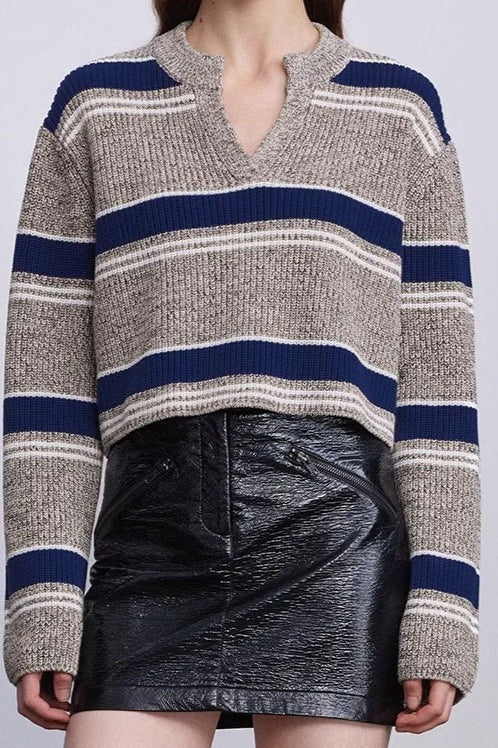 Colorful Striped Knit V-Neck Sweater