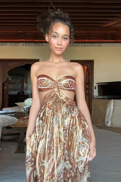 Print Strapless Tube Maxi Dress