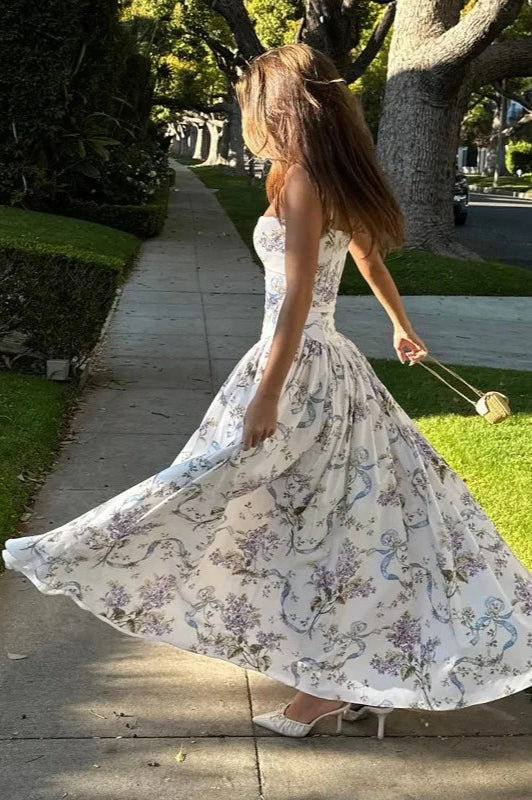 Print Pleated Spaghetti Maxi Dress