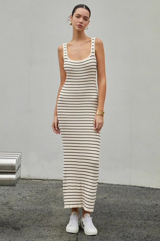 Striped Sleeveless Cami Knit Bodycon Maxi Sweater Dress