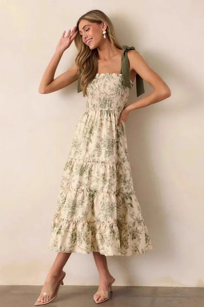 Sleeveless Halter Empire Waist Floral Dress