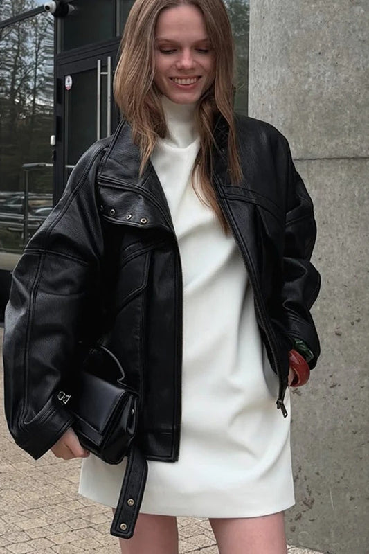 Elegant Black Short Leather Jacket