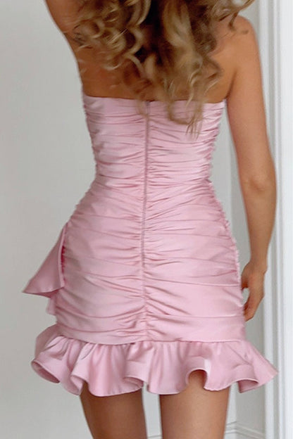 Sexy Ruched Lace Strapless Birthday Dress