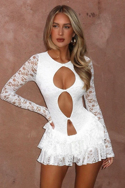 Hollow Out Buttoned Bodycon Lace Dress