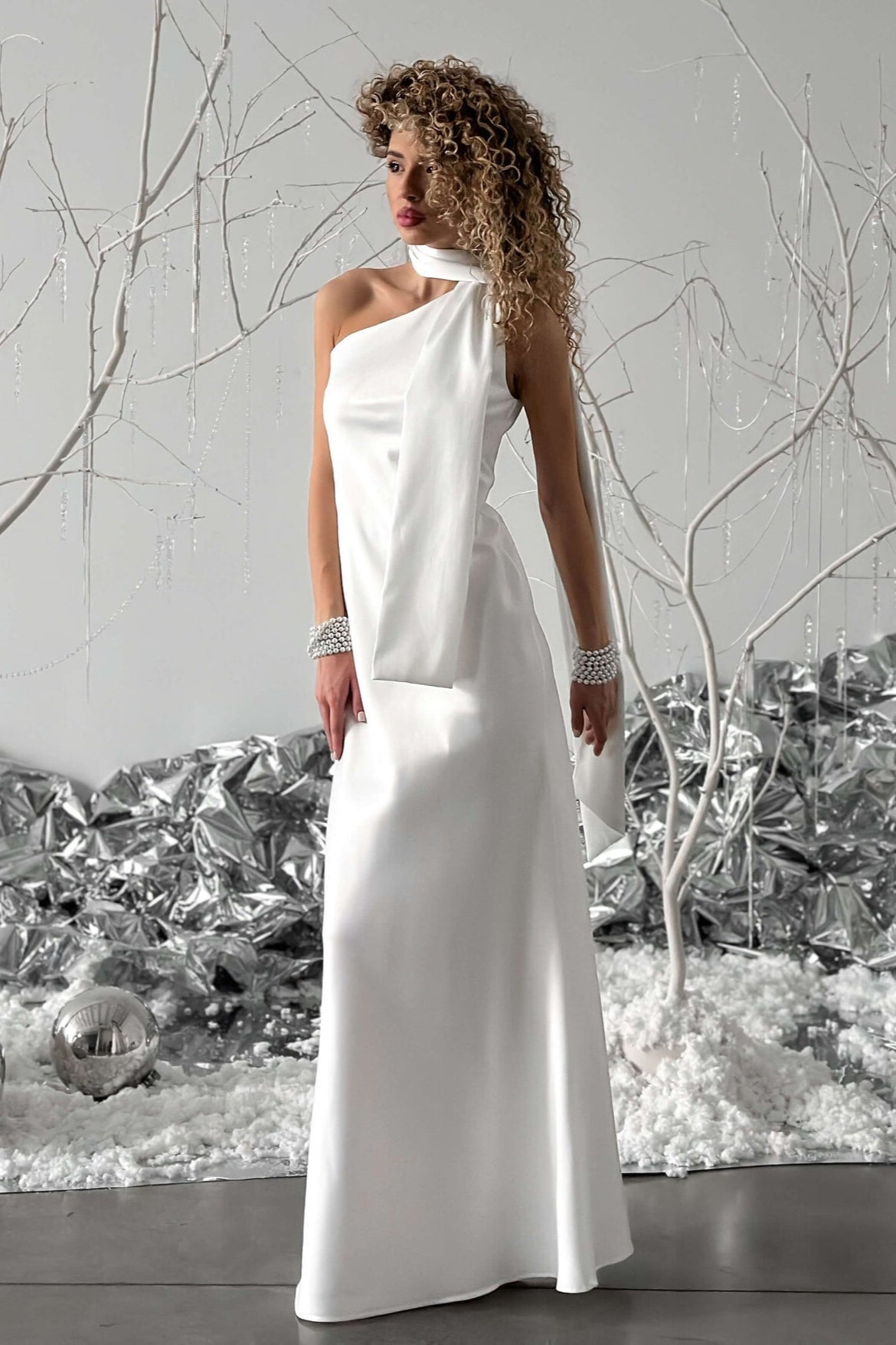 One Shoulder Fitted Silk Dress