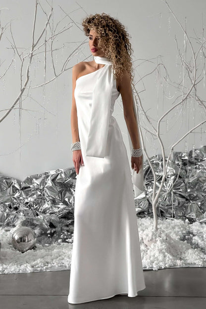 One Shoulder Fitted Silk Dress