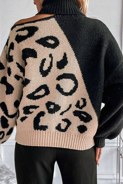 Leopard Patchwork Off Shoulder Sweater